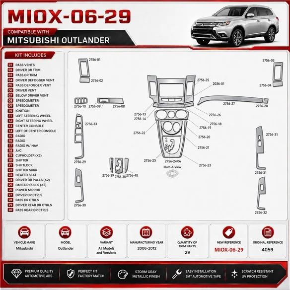 Mitsubishi Outlander 2006-2012 3D Cockpit Dekor Interieurleisten Set 29-teilig