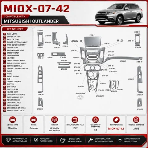 Mitsubishi Outlander 2007 3D Cockpit Dekor Interieurleisten Set 42-teilig
