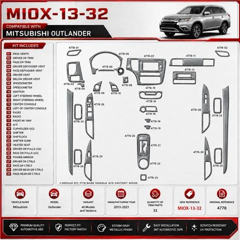 Mitsubishi Outlander 2013-2021 Interior Dashboard Trim Kit Dash Trim Dekor 32 Parts