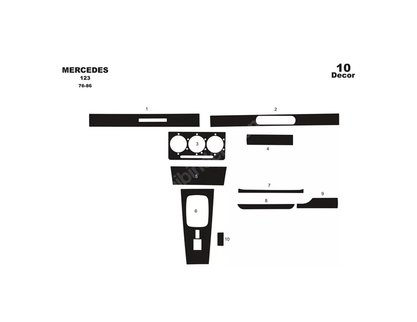 Mercedes E-Class W123 01.76-01.86 3M 3D Interior Dashboard Trim Kit Dash Trim Dekor 10-Parts