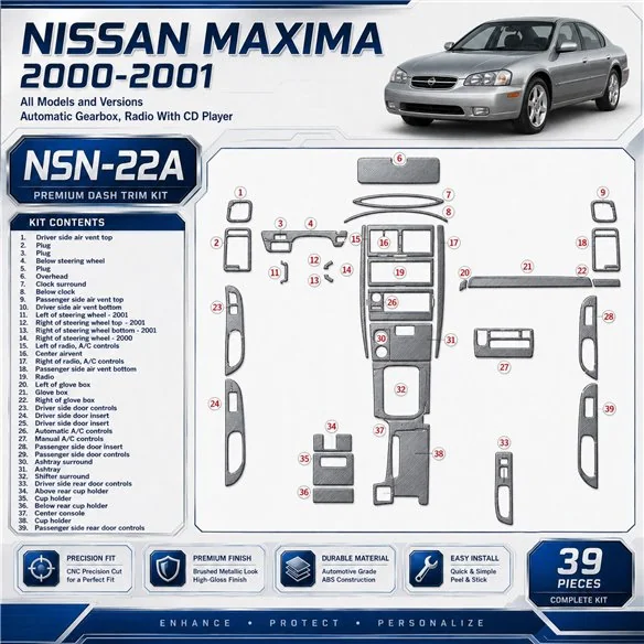 Nissan Maxima 2000-2001 3D Cockpit Dekor Interieurleisten Set 39-teilig