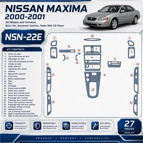 Nissan Maxima 2000-2001 3D Cockpit Dekor Interieurleisten Set 27-teilig