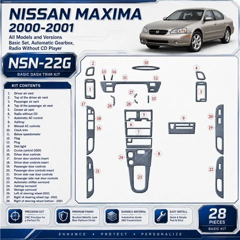 Nissan Maxima 2000-2001 3D Cockpit Dekor Interieurleisten Set 28-teilig