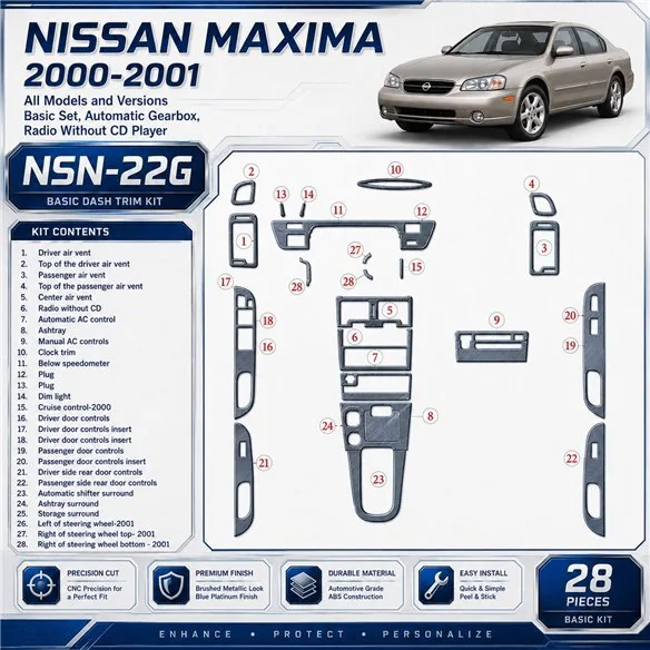 Nissan Maxima 2000-2001 3D Cockpit Dekor Interieurleisten Set 28-teilig