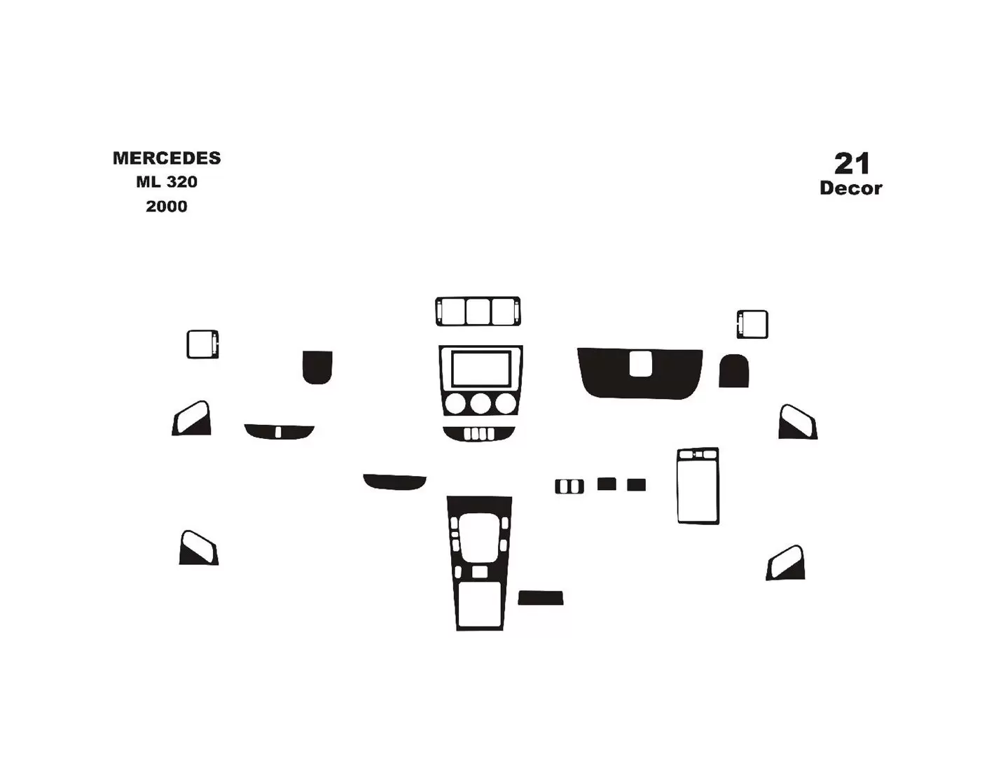Mercedes ML-Class W163 01.2000 3M 3D Interior Dashboard Trim Kit Dash Trim Dekor 21-Parts