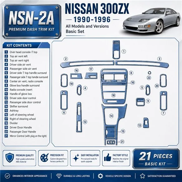 Nissan 300ZX 1990-1996 Basic Set Interior Dashboard Trim Kit Dash Trim Dekor