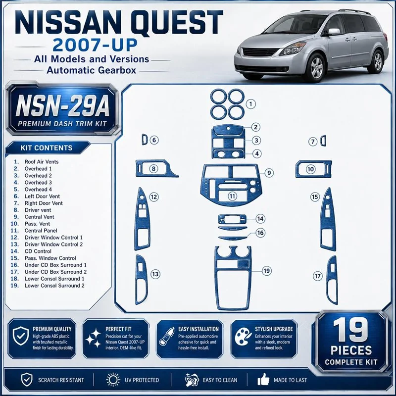 Nissan Quest 2007-UP Full Set, Automatic Gear Interior Dashboard Trim Kit Dash Trim Dekor