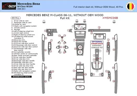 Mercedes ML-Class W164 01.2010 3D Interior Dashboard Trim Kit Dash Trim Dekor 25-Parts