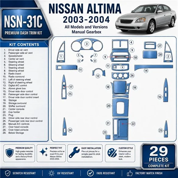 Nissan Altima 2003-2004 Full Set, Manual Gear Box interieur dashboard decoratieset dashboard decor