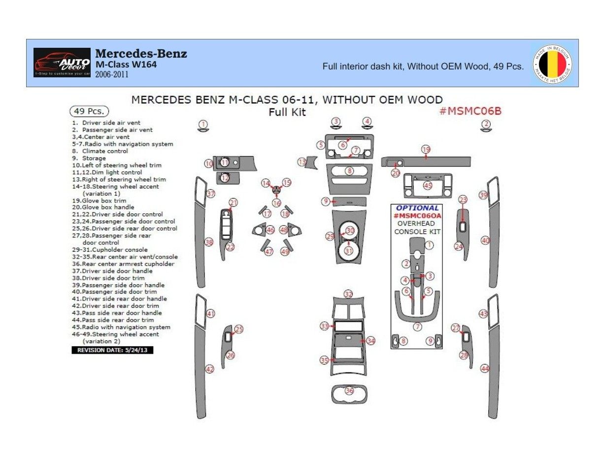 Mercedes ML-Class W164 2006-2011 3D Inleg dashboard Interieurset aansluitend en pasgemaakt op he 41 -Teile
