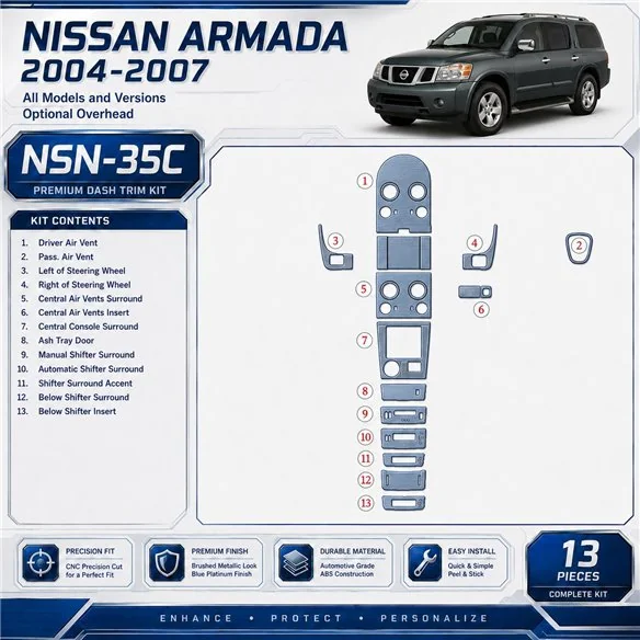 Nissan Armada 2004-2007 Optional Overhead kit de molduras interiores para salpicadero