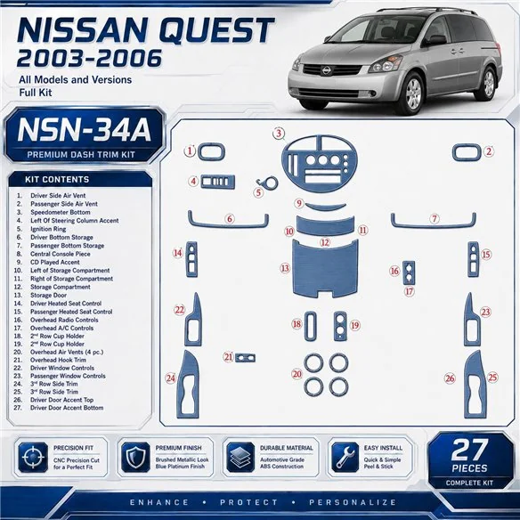 Nissan Quest 2003-2006 juego completo kit de molduras interiores para salpicadero