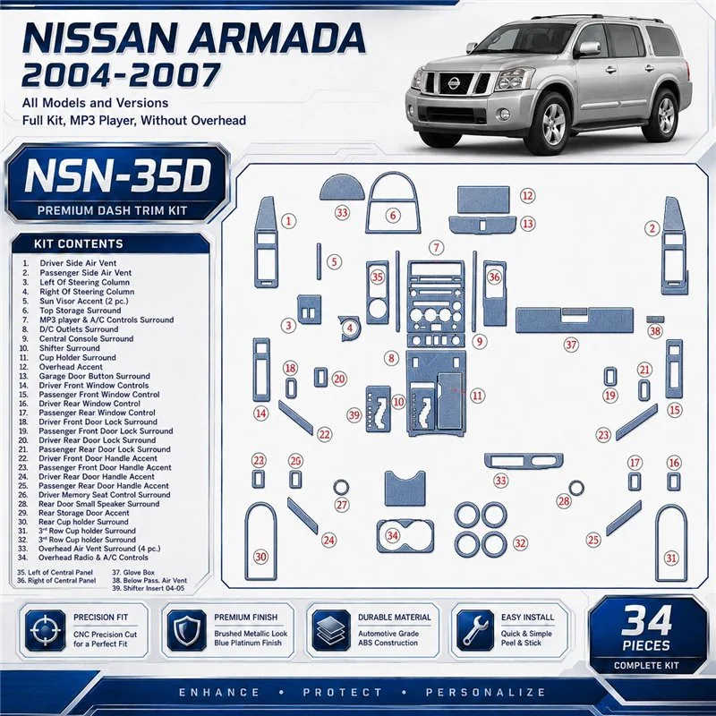 Nissan Armada 2004-2007 Full Set, MP3 PLayer, Without Overhead interieur dashboard decoratieset dashboard decor