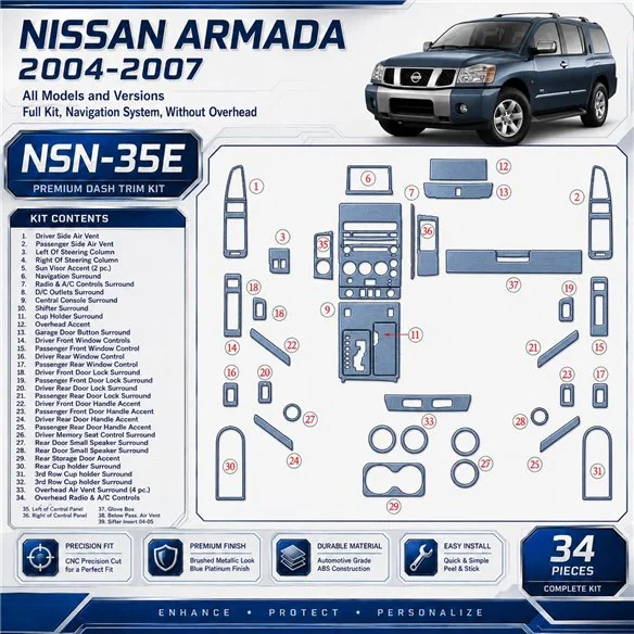 Nissan Armada 2004-2007 Full Set, Navigation system, Without Overhead interieur dashboard decoratieset dashboard decor