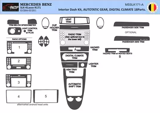 Mercedes SLK (R171) 2004-2010 3D Interior Dashboard Trim Kit Dash Trim Dekor 25-Parts