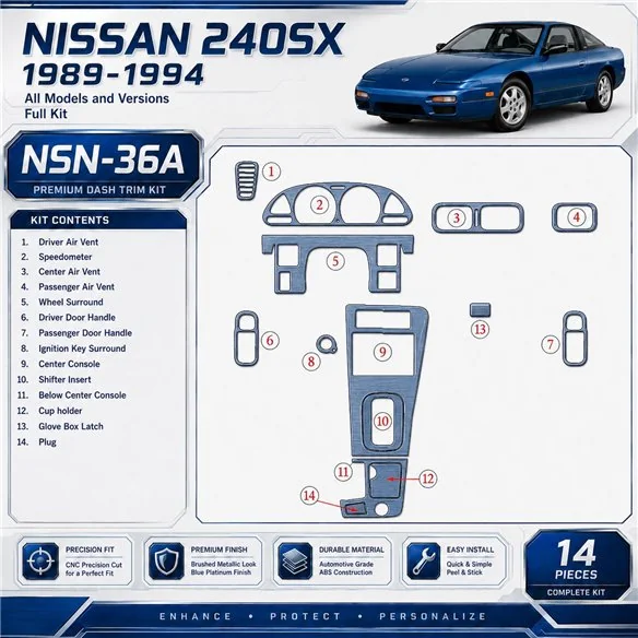 Nissan 240SX 1989-1994 Full Set Interior Dashboard Trim Kit Dash Trim Dekor