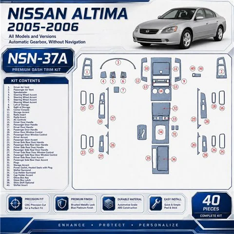 Nissan Altima 2005-2006 Full Set, Automatic Gear, Without NAVI Interior Dashboard Trim Kit Dash Trim Dekor