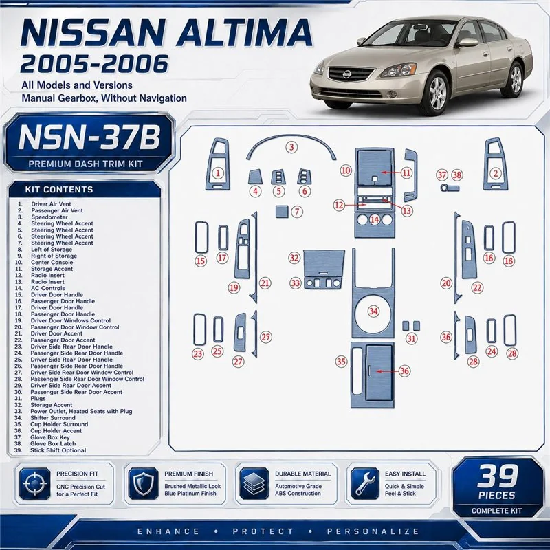 Nissan Altima 2005-2006 Full Set, Manual Gear Box, Without NAVI system Interior Dashboard Trim Kit Dash Trim Dekor