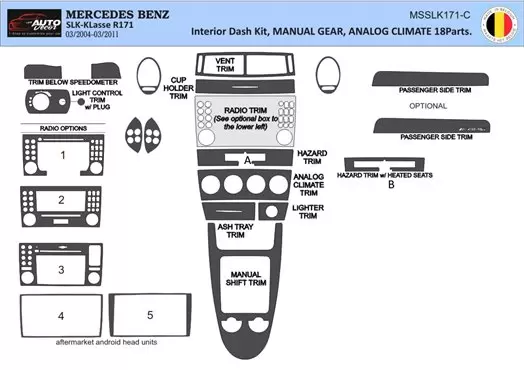 Mercedes SLK (R171) 2004-2010 3D Interior Dashboard Trim Kit Dash Trim Dekor 18-Parts