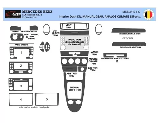 Mercedes SLK (R171) 2004-2010 3D Interior Dashboard Trim Kit Dash Trim Dekor 18-Parts Mercedes SLK (R171) 2004-2010 3D Interior Dashboard Trim Kit Dash Trim Dekor 18-Parts
