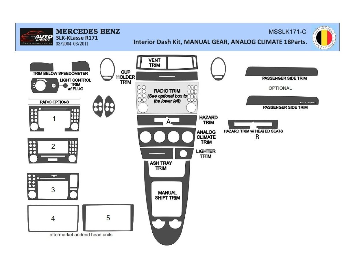 Mercedes SLK (R171) 2004-2010 3D Interior Dashboard Trim Kit Dash Trim Dekor 18-Parts