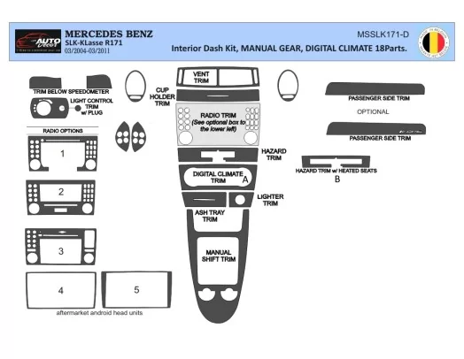 Mercedes SLK (R171) 2004-2010 3D Interior Dashboard Trim Kit Dash Trim Dekor 18-Parts