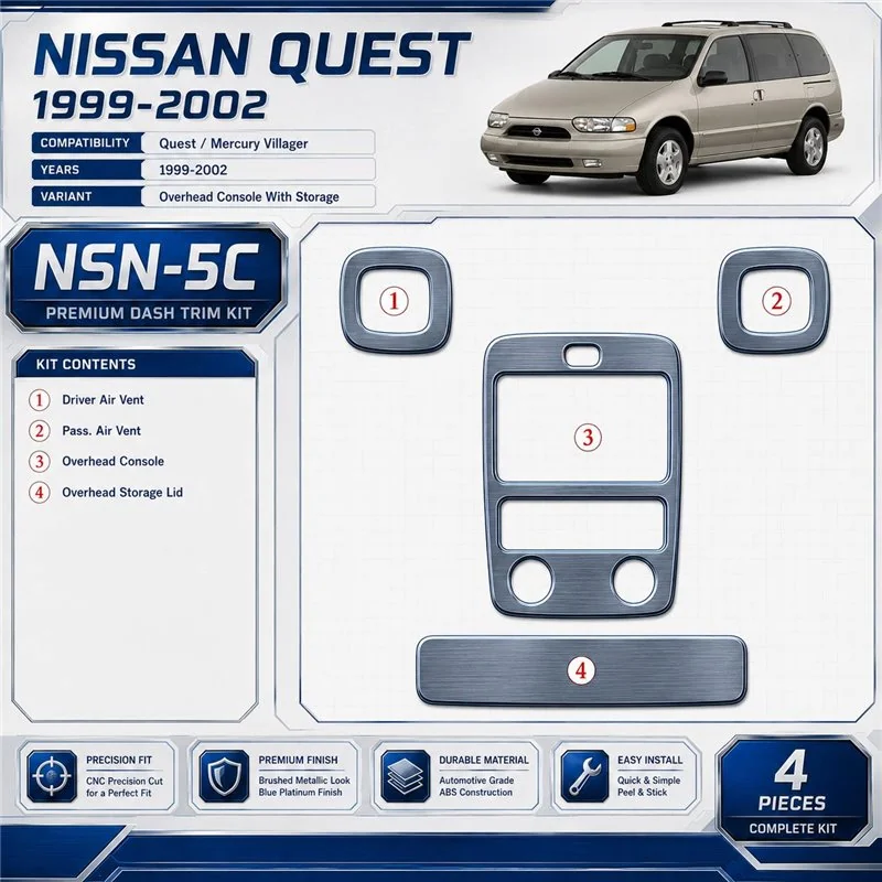 Nissan Quest 1999-2002 Overhead Console With Storage, 4 delen set interieur dashboard decoratieset dashboard decor