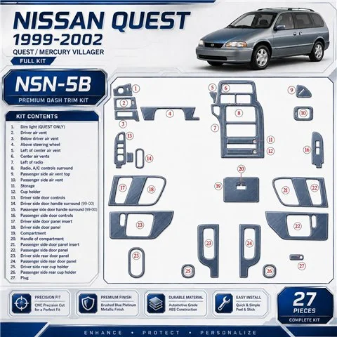 Nissan Quest 1999-2002 juego completo, 27 piezas set kit de molduras interiores para salpicadero