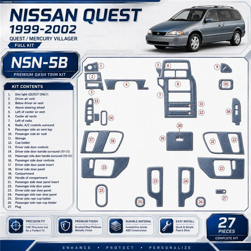 Nissan Quest 1999-2002 juego completo, 27 piezas set kit de molduras interiores para salpicadero