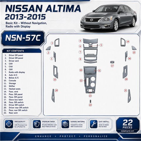 Nissan Altima 2013 - à aujourd’hui kit de base, sans navigation, Radio-LCD kit décoration intérieure tableau de bord