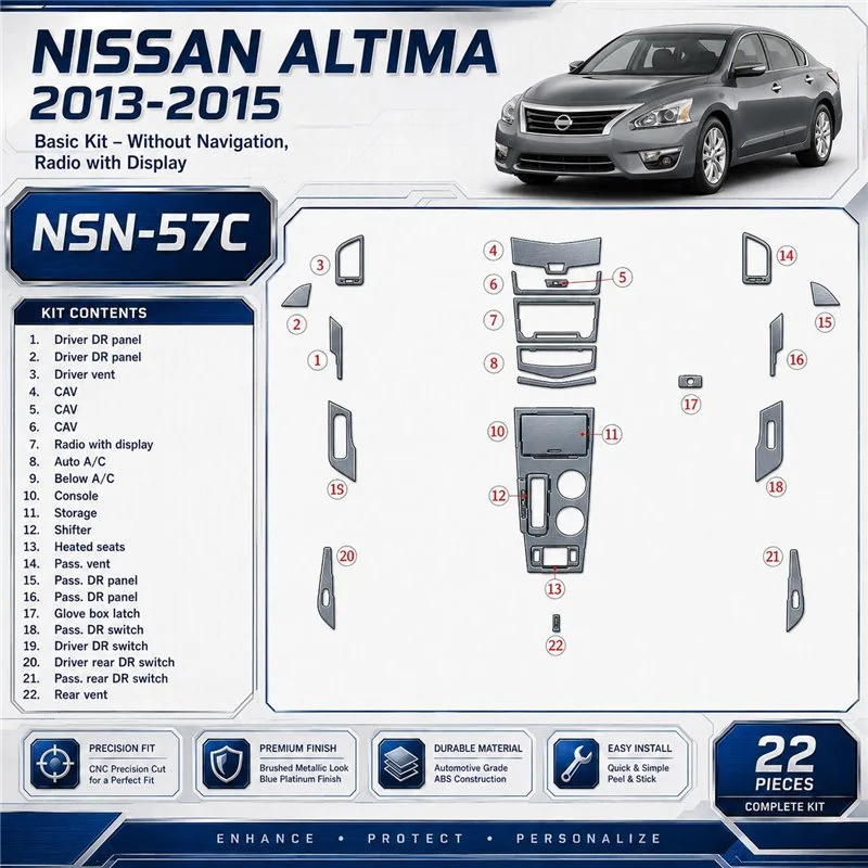Nissan Altima 2013-heden Basic Set, Without NAVI, Radio-LCD interieur dashboard decoratieset dashboard decor