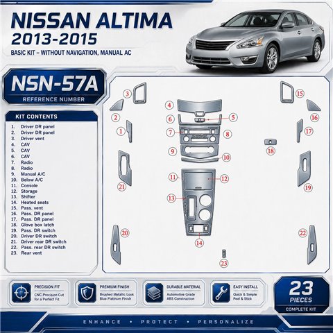 Nissan Altima 2013 - à aujourd’hui kit de base, sans navigation, Aircondition kit décoration intérieure tableau de bord