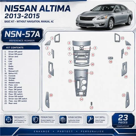 Nissan Altima 2013-heden Basic Set, Without NAVI, Aircondition interieur dashboard decoratieset dashboard decor
