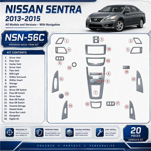 Nissan Sentra 2013-UP With NAVI Interior Dashboard Trim Kit Dash Trim Dekor