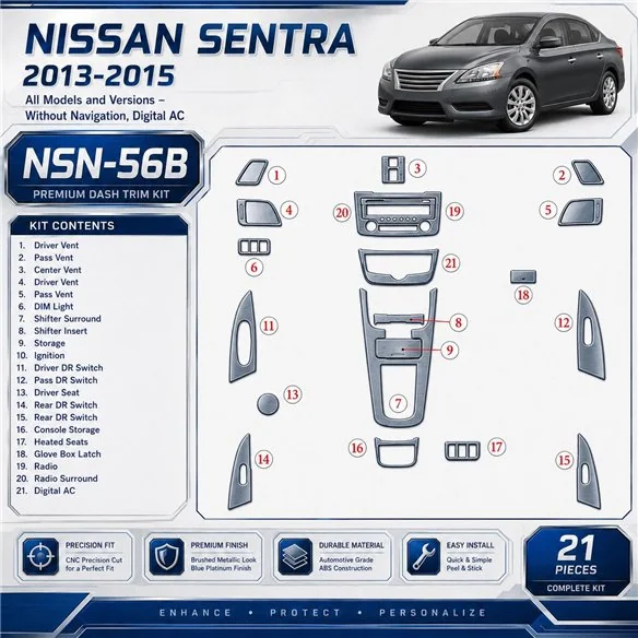 Nissan Sentra 2013-heden Without NAVI, Climate-Control interieur dashboard decoratieset dashboard decor