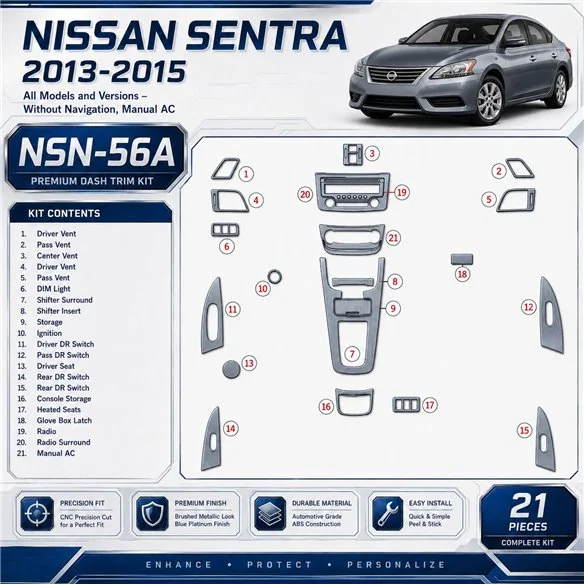 Nissan Sentra 2013-UP Without NAVI, AC Interior Dashboard Trim Kit Dash Trim Dekor