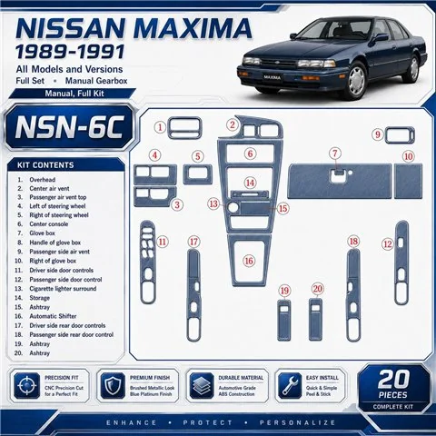 Nissan Maxima 1989-1991 Full Set, Manual Gearbox, 20 delen set interieur dashboard decoratieset dashboard decor