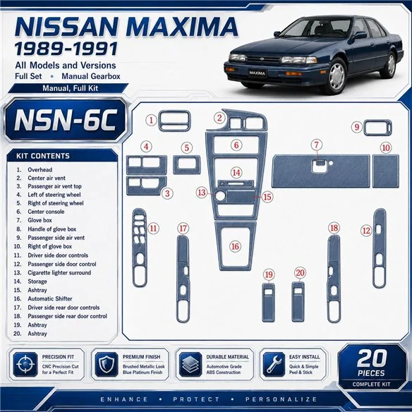 Nissan Maxima 1989-1991 juego completo, caja manual, 20 piezas set kit de molduras interiores para salpicadero