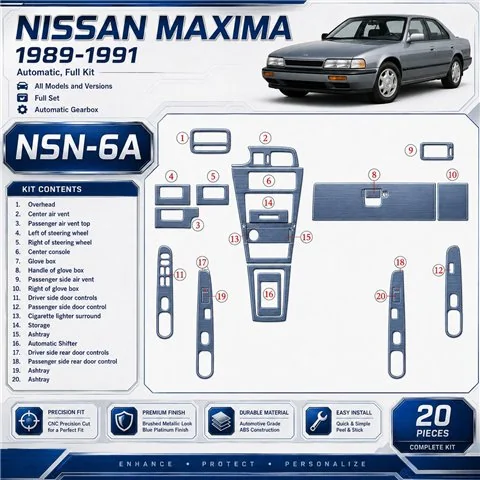 Nissan Maxima 1989-1991 Full Set, Automatic Gearbox, 20 delen set interieur dashboard decoratieset dashboard decor