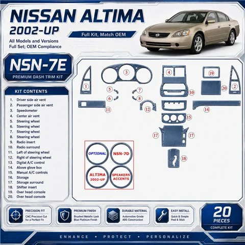 Nissan Altima 2002-2002 Full Set, OEM Compliance, 20 Parts set Interior Dashboard Trim Kit Dash Trim Dekor