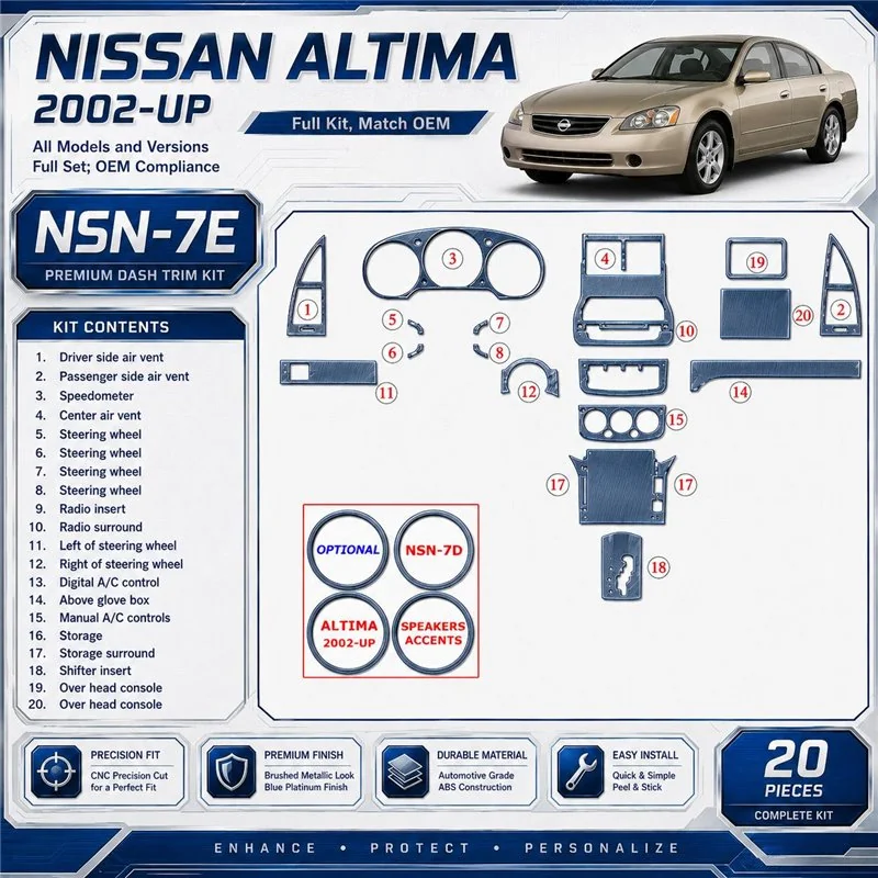 Nissan Altima 2002-2002 Full Set, OEM Compliance, 20 Parts set Interior Dashboard Trim Kit Dash Trim Dekor