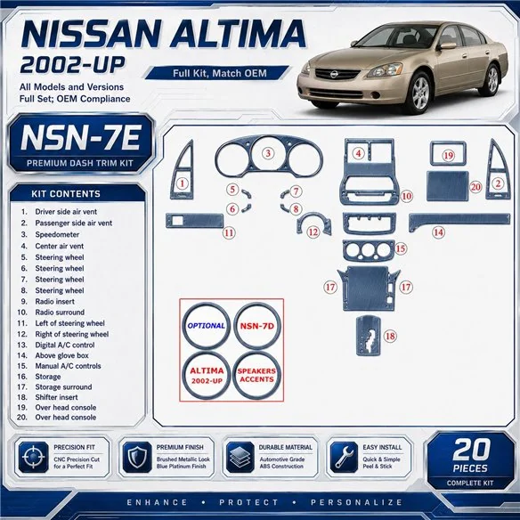 Nissan Altima 2002-2002 juego completo, compatibilidad OEM, 20 piezas set kit de molduras interiores para salpicadero