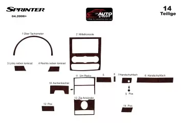 Mercedes Sprinter W906 04.2006 3M 3D Interior Dashboard Trim Kit Dash Trim Dekor 14-Parts