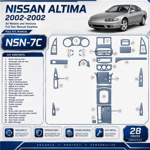 Nissan Altima 2002-2002 Full Set, Manual Gearbox, 28 delen set interieur dashboard decoratieset dashboard decor