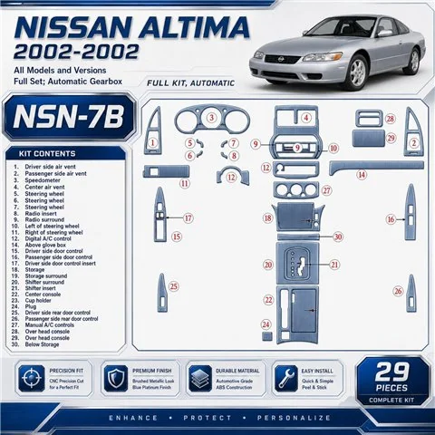 Nissan Altima 2002-2002 set completo; cambio automatico kit rivestimento cruscotto e interni 3D 29 pezzi