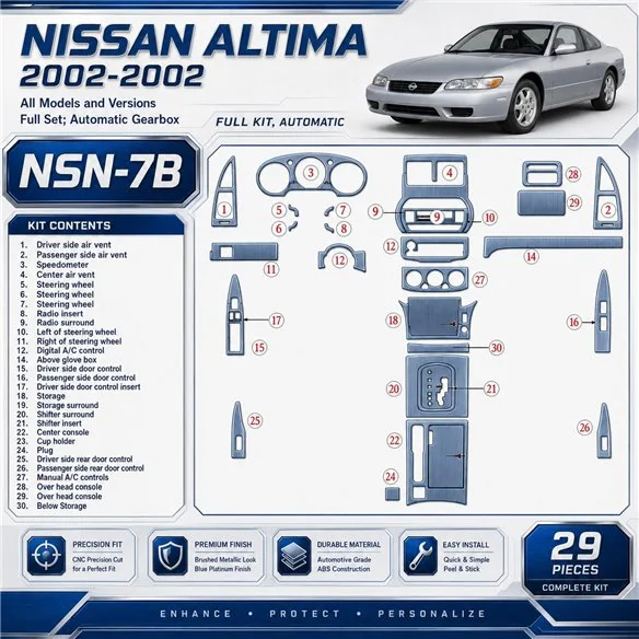 Nissan Altima 2002-2002 juego completo, caja automática, 29 piezas set kit de molduras interiores para salpicadero