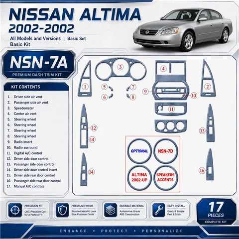 Nissan Altima 2002-2002 Basic Set, 17 Parts set Interior Dashboard Trim Kit Dash Trim Dekor