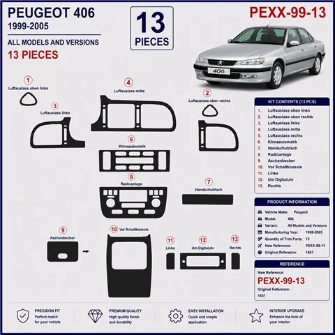 Peugeot 406 1999-2005 kit salpicadero 3D, 13 piezas 2