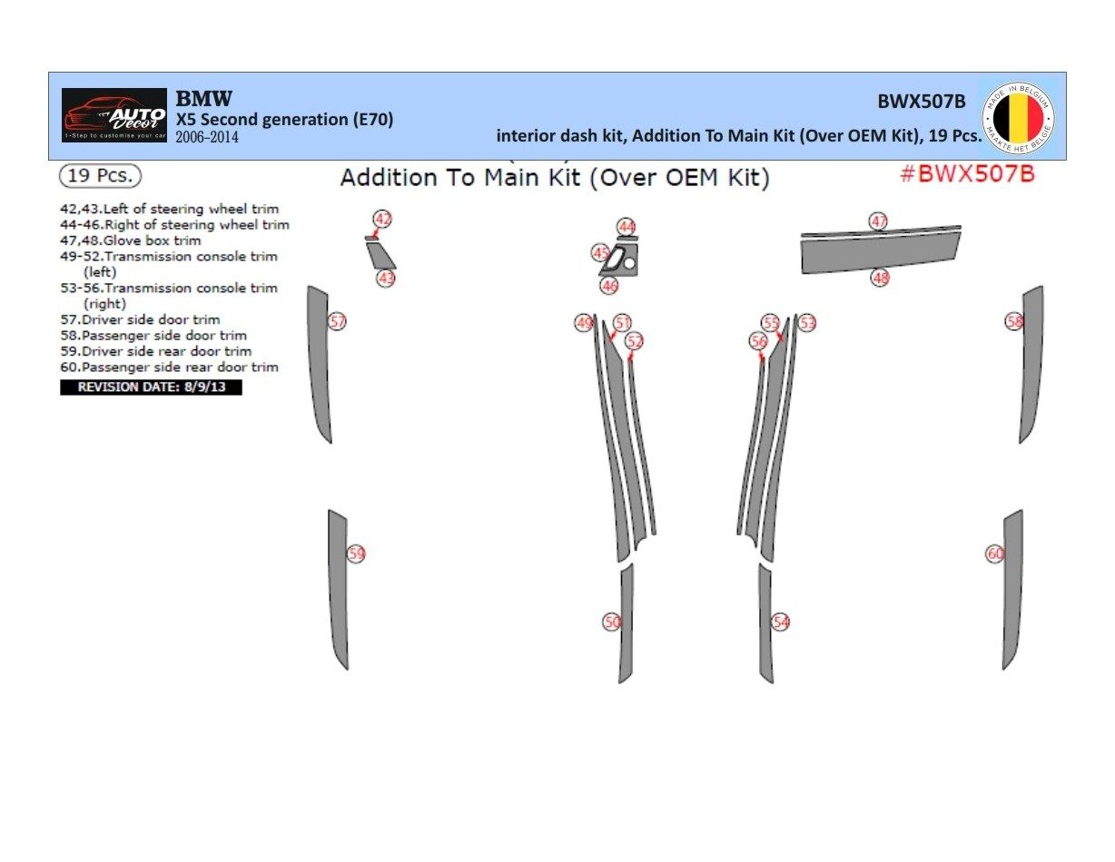 BMW X5 E70 2009-2014 Ensemble Complet BD Kit la décoration du tableau de bord 19pcs. - 1 - habillage decor de tableau de bord
