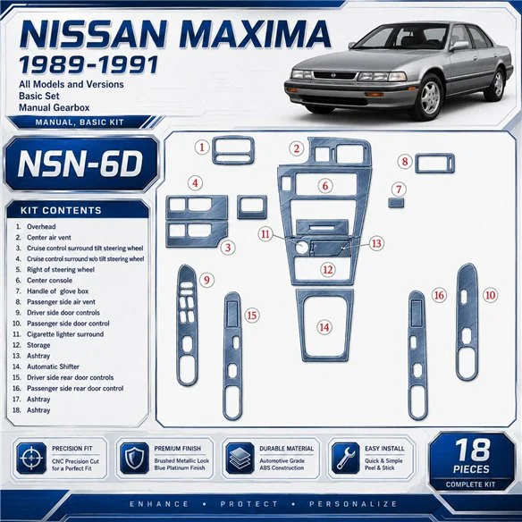 Nissan Maxima 1989-1991 juego básico, caja manual, 18 piezas set kit de molduras interiores para salpicadero